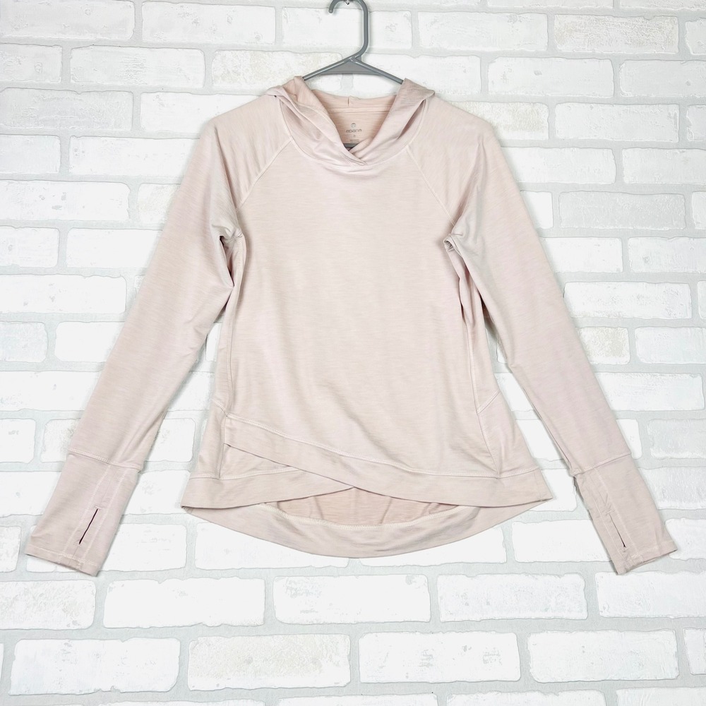 Apana Womens Small Blush Pink Crossover Tulip Hem Active Hoodie Thumbholes